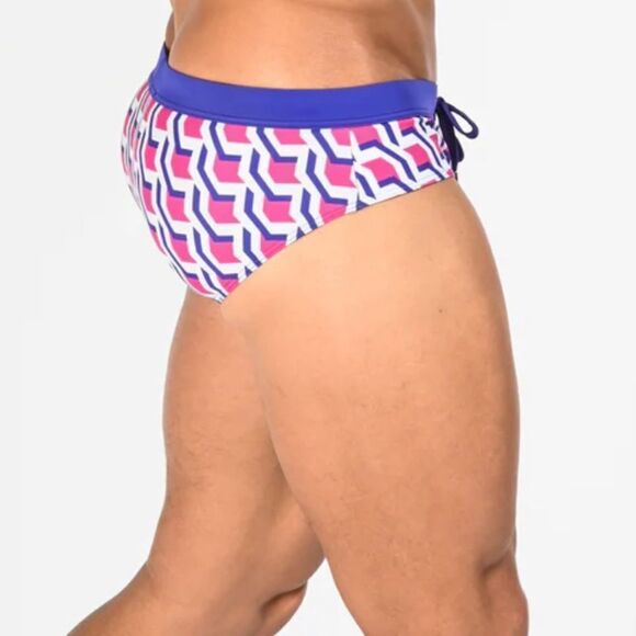 Steele Swimwear Boy Next Door Menswear Freestyle Swim Brief WaveGrid FuchiaM NWT - Picture 2 of 9